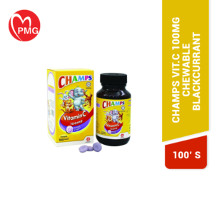 Champs Vitamin C 100mg Chewable Blackurrant Flavor Table