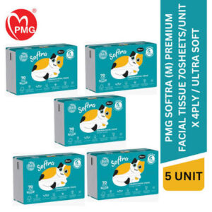 PMG Softra (M) Premium Facial Tissue 4ply Ultra Soft 70 Sheets (5's Pack)